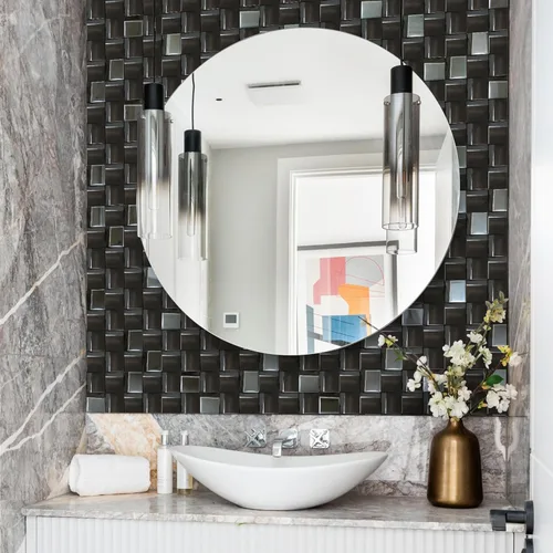 Vista 5 de 5 Láminas de Azulejos Negros de Metal Mosaico para Pared Backsplash Paneles de Pared 3D [5 Pies Cuadrados]