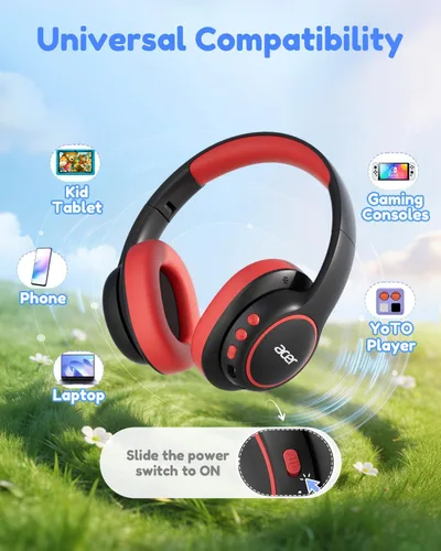 Vista 6 de Acer OHR702 - Auriculares Bluetooth para niños con micrófono integrado Negro rojo