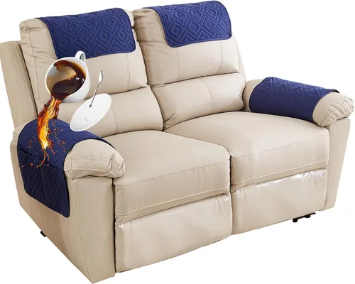 Vista 40 de Funda para Reposabrazos de Sofá, Funda para Reposacabezas de Silla Reclinable, Funda de Sillón con Bolsillos, Protector de Muebles Acolchado Beige