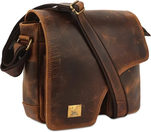Vista 2 de WILD HOOK Bolso bandolera de cuero auténtico, bolso bandolera para viajes, trabajo, negocios, hombres y mujeres, Marrón Vintage
