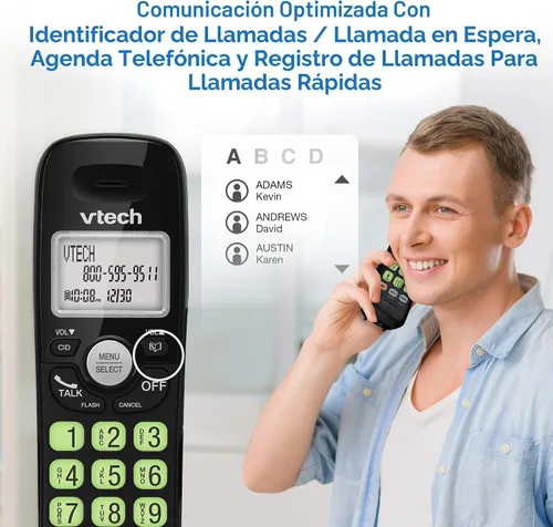 Vista 3 de VTech Teléfono Inalámbrico con DECT 6.0, Altavoz Dúplex Completo, Pantalla Iluminada, Teclado Retroiluminado, Identificador de Llamadas/Espera