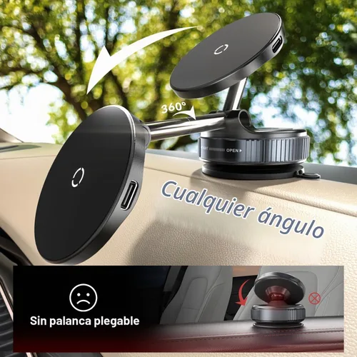 Vista 5 de Soporte magnético para teléfono de coche de carga rápida de 15 W [nueva ventosa elástica al vacío] Cargador inalámbrico ajustable de 360°