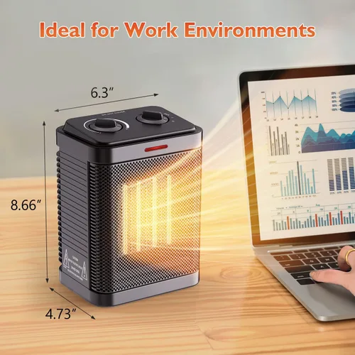 Vista 7 de Calentador de espacio para uso en interiores, calentador eléctrico portátil de cerámica de 1500 W, calentador de espacio pequeño con termostato