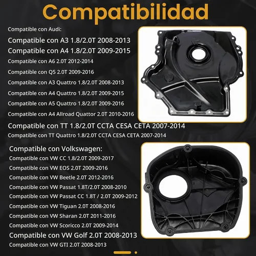 Vista 3 de Tapa de cadena de distribución de motor con junta, para VW Beetle/Jetta/Tiguan para Passat/Sharan/Scoricco/Golf/GTI/EOS/CC, para Audi