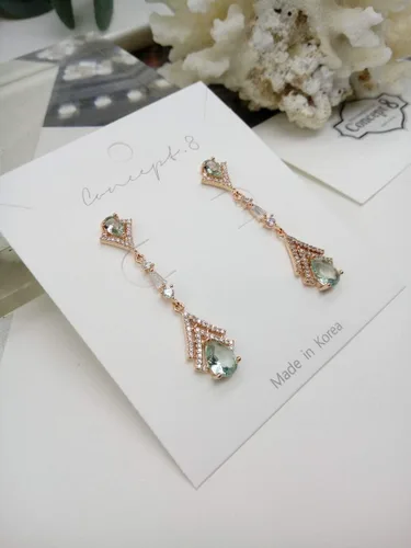 Vista 3 de Cconcept8 - Aretes largos hipoalergénicos y sin Nikel con zircornia, poste de plata de ley 925 para wamen