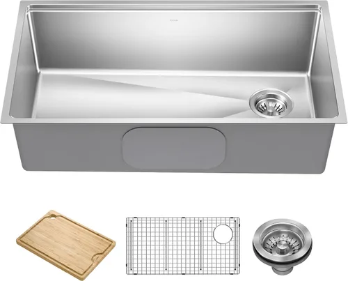 Vista 10 de KRAUS Fairlane KHT631-15 - Fregadero de cocina o bar, 15 pulgadas, montaje directo/superior, cuenco individual, de acero inoxidable de calibre 18