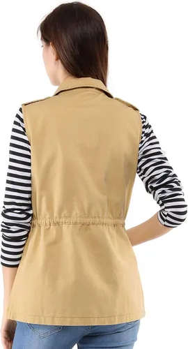 Vista 6 de Allegra K Chaqueta para mujer sin mangas con cierre, utilitaria, anorak, para uso en campo, chaleco de carga