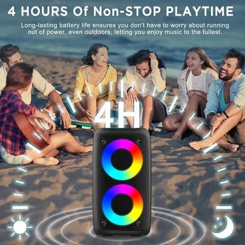 Vista 3 de Altavoz Bluetooth portátil, máquina de karaoke para adultos y niños, con luces fuertes y grandes, sistema de altavoces Dj/PA recargable con tarjeta