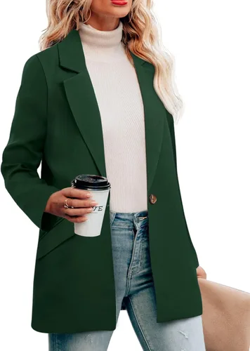 Vista 2 de CRAZY GRID Chaqueta casual para mujer con bolsillos de manga larga frente abierto para el trabajo oficina chaqueta con solapa y botones