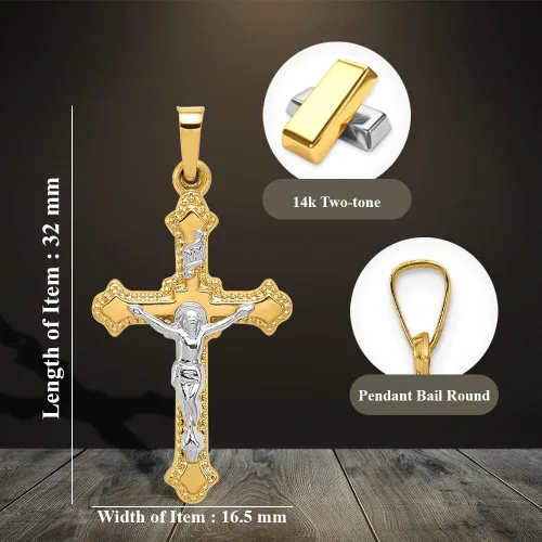 Vista 4 de Diamond2Deal Colgante de crucifijo INRI chapado en oro amarillo de 14 k para mujer (L- 1.260 in, W- 0.650 in), Oro amarillo