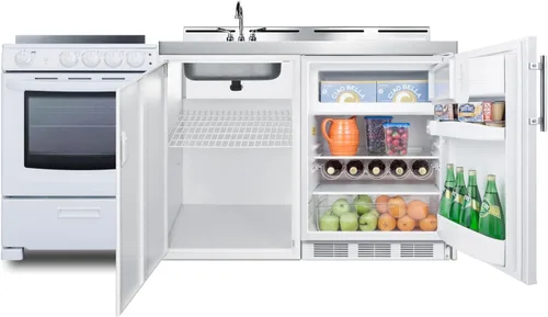 Vista 2 de Summit ACK72ELSTW - Cocina todo en uno de 72 pulgadas con cocina eléctrica, refrigerador-congelador, fregadero, color blanco