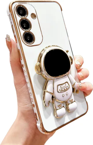 Vista 33 de phylla para Samsung Galaxy A12 Funda de Teléfono con Soporte Oculto de Astronauta Chapado en Oro de Lujo Lindo Astronauta Lateral Lindo