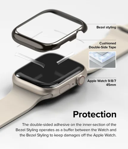 Vista 6 de Ringke Estilo de bisel [elegante marco de acero inoxidable] compatible con Apple Watch Series 9, 8, 7 (1.772 pulgadas), protector antiarañazos