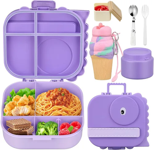 Vista 18 de Lonchera para niños con lonchera Bento con tarro de comida de 8 onzas, color negro