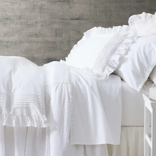 Vista 2 de Fundas de almohada clásicas de algodón sólido blanco con volantes, estándar