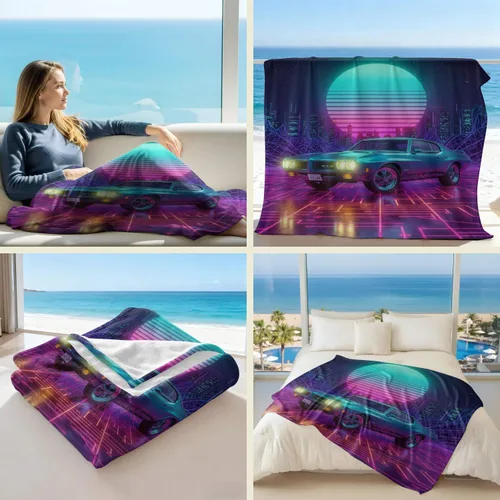 Vista 2 de Cyber Synthwave GTO Neon Retro Flannel Blanket, Super Soft Cozy Bed Throw, Versatile Throw Blanket for Bedroom & Sofa Decor (04,30 x 40in)