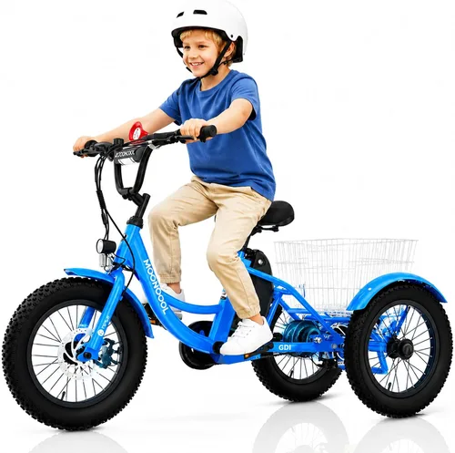 Vista 12 de MOONCOOL Triciclo eléctrico juvenil, 16 pulgadas, 250 W, E-Trike Naranja quemado
