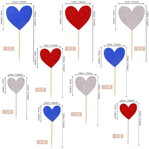 Vista 2 de 30 piezas de decoración para cupcakes con diseño de corazón con purpurina para cupcakes, boda, compromiso, despedida de soltera, decoración de Azul
