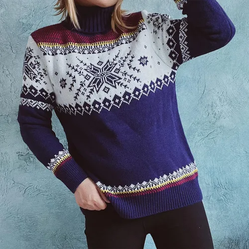Vista 2 de Womens Christmas Sweater Trendy Reindeer Knitted Tops Basic Lightweight Turtleneck Pullover Printed Ladies Fall Clothes