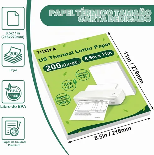 Vista 2 de TUXIYA 200 hojas de papel para impresora térmica de 8.5 x 11 pulgadas