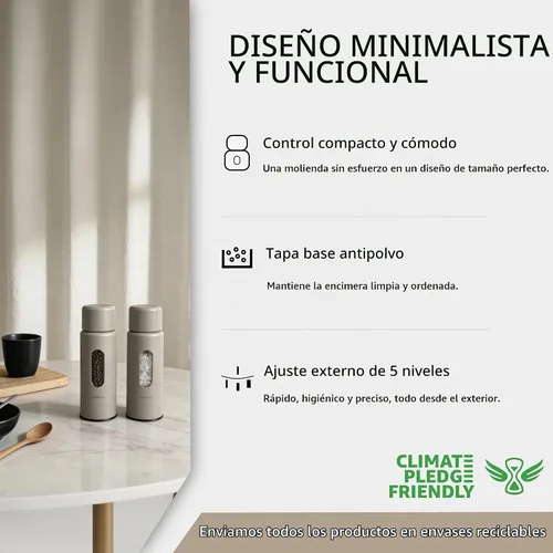 Vista 4 de Juego de molinillo de sal y pimienta manual, molinillo de sal y pimienta con núcleo de cerámica/acero inoxidable, grosor ajustable externo