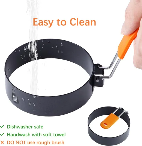 Vista 4 de Highly Rated Large Egg Ring 3.5 Inches 2 PCS - Egg Rings for Frying with Oil Brush, Fried Egg Mold Egg Mcmuffins Makers Round Egg Circles