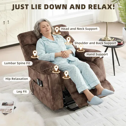 Vista 7 de CANMOV Power Lift - Silla reclinable para personas mayores con masaje por vibración y calefacción lumbar, silla elevadora eléctrica con bolsillo