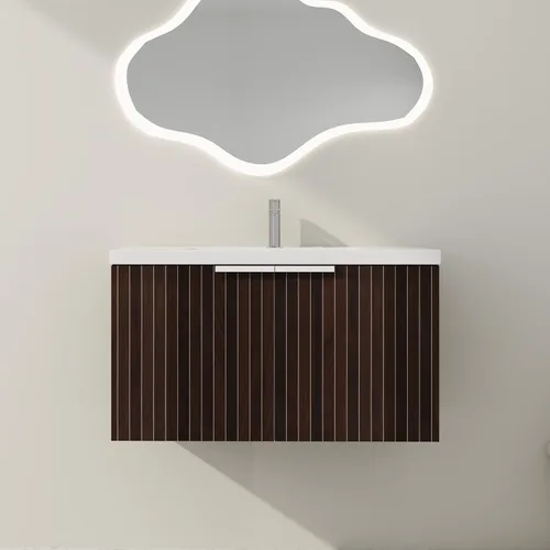 Vista 15 de SSLine Juego de tocador de baño montado en la pared con lavabo moderno de 24 pulgadas con lavabo superior y armario de almacenamiento, armario