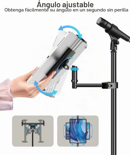 Vista 4 de Soporte de aluminio Elitehood para iPad para soporte de micrófono, soporte lateral para iPad para música con soporte para micrófono, soporte