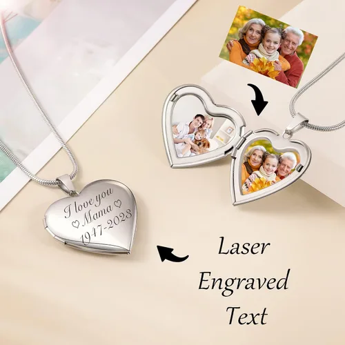 Vista 2 de Collar con medallón de corazón personalizado para mujer que sostiene fotos medallones de fotos de memoria personalizables personalizables cualquier