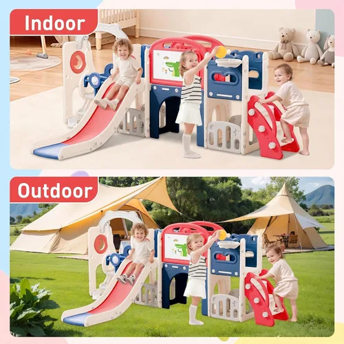 Vista 7 de Juego de juego para niños pequeños de 1 a 3 años para jugar en interiores y exteriores, todo en uno, 11 en 1, diversión con aro de baloncesto, Blanco