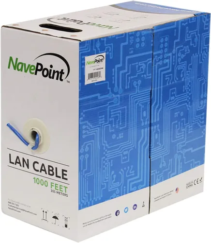 Vista 6 de NavePoint CAT5e (CCA), 1000 pies, negro, cable Ethernet sólido a granel, 24AWG 4 pares, par trenzado sin blindaje (UTP)
