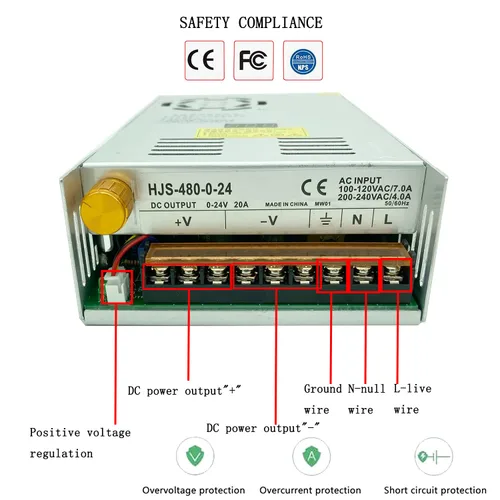 Vista 5 de Transformador AC-DC 0-24V Ajustable 20A480W Voltaje Pantalla Digital DC Regulada Fuente de alimentación de conmutación Adaptación al motor