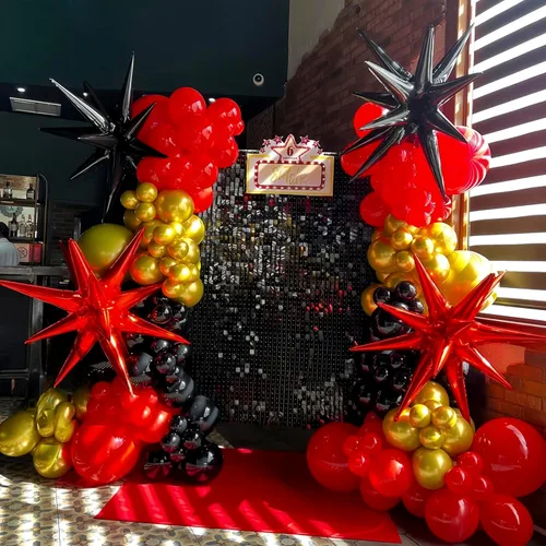Vista 4 de 6 globos de estrella negra, globos de 22 pulgadas, globos de papel de aluminio con forma de estrella de Mylar para fiestas de cumpleaños, bodas