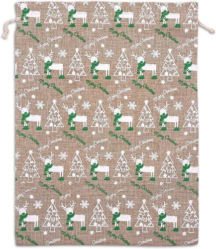 Vista 22 de 48 paquetes de 3x4 bolsas de regalo reutilizables de yute y arpillera con cordones (Feliz Navidad, X-Pequeño) - para regalos, favores de fiesta