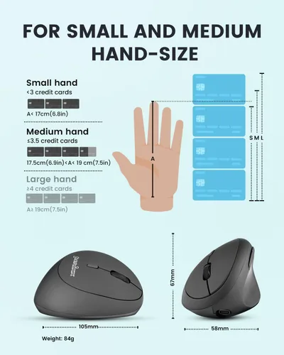 Vista 5 de Perixx PERIMICE-719RX - Ratón ergonómico recargable inalámbrico de 2.4 G, función de carga dual con cable e inalámbrica, cargador inalámbrico
