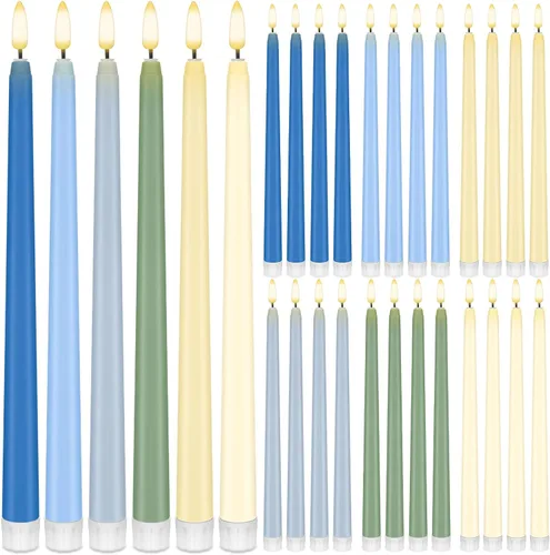Vista 18 de Baquler 24 velas cónicas sin llama de flores silvestres de 11 pulgadas, funciona con pilas, velas LED de plástico con degradado parpadeante