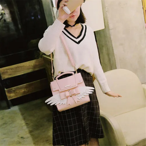 Vista 5 de Smilovely Cardcaptor Sakura Angel Wings Bowknot Cute Lolita Bolso Anime Cosplay Bolso de hombro, Rosado
