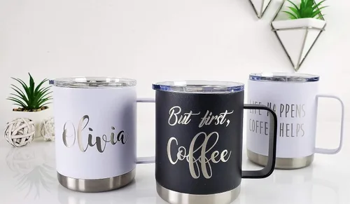 Vista 9 de Taza de café aislada personalizada con tapa, 12 onzas, personalizable con nombre o texto, taza de viaje personalizada