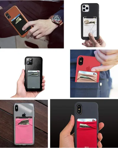Vista 8 de Cartera para tarjetas de teléfono con bloqueo RFID, doble bolsillo seguro, ultradelgada, autoadhesiva, funda para tarjetas de crédito, calcomanía