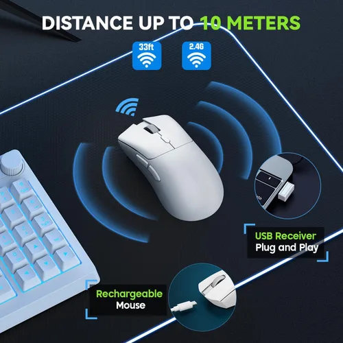 Vista 6 de Ratón para juegos, mouse inalámbrico para computadora portátil con 5 DPI ajustables, ligero, Bluetooth, 6 botones programados, mouse óptico