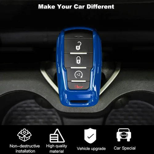 Vista 6 de RT-TCZ Funda para Llavero Cubierta Bolsa para Llaves Soporte Carcasa de Protección Accesorios para Dodge RAM 2018-2022, Azul