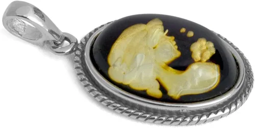 Vista 2 de Plata de ley Ámbar Girl Cameo colgante