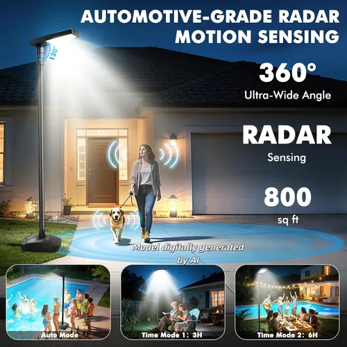 Vista 6 de Luces solares de calle para exteriores de 102 pulgadas con poste y control remoto, portátil, IP65, impermeable, luz solar de poste de inundación