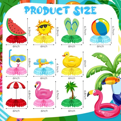 Vista 2 de Kit de 10 piezas de decoración de fiesta de playa, piscina de verano, centro de mesa, centros de mesa, decoración de playa, temática de Hawaii