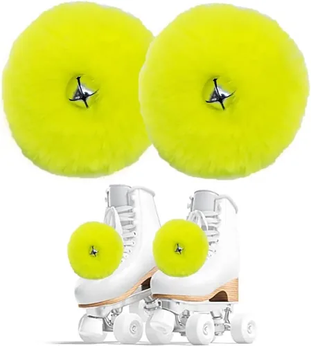 Vista 9 de HOMU 2 pompones de patín con pompones de piel sintética para niñas y mujeres, con cascabeles y rodillos, con pompones y pompones de piel sintética