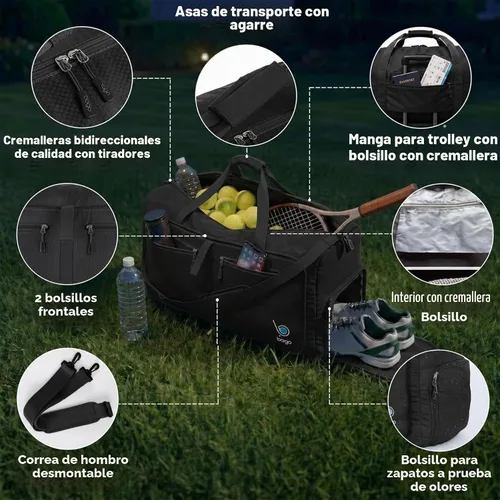 Vista 5 de Bago Travel Duffle Bag for Women & Men. Medium Duffel Bag for Traveling Todo negro