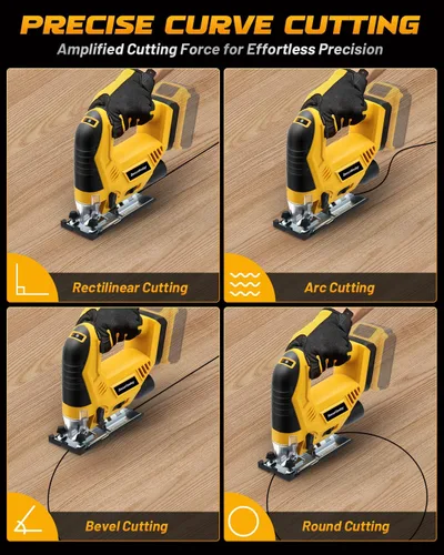 Vista 3 de Sierra de calar inalámbrica compatible con batería Dewalt de 20 V MAX, 6 velocidades variables, 4 ajustes orbitales, ángulo biselado (0 ° - 45 °)