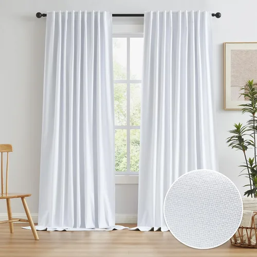 Vista 22 de KEQIAOSUOCAI - Cortinas opacas naturales de 108 pulgadas de largo, cortinas modernas con pestaña trasera, paneles plisados para sistema de cortina