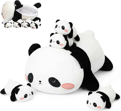 Vista 14 de SQEQE Peluche de gato negro con 4 bebés, gato en la barriga, lindo gato negro de peluche para niños, regalos ideales para Navidad, San Valentín